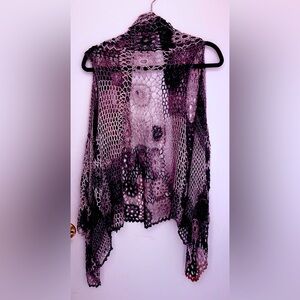 NWT Dolce Cabo crochet vest/bathing suit cover-up purple L/XL
